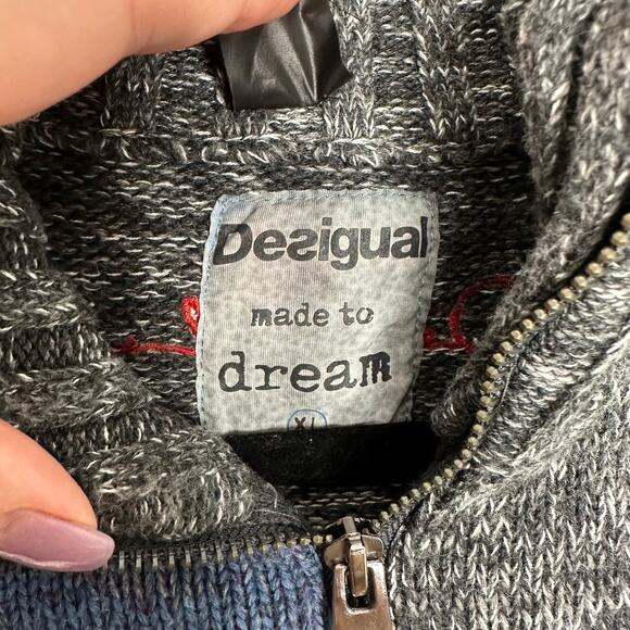 Desigual "made to dream" 1/4 zip argyle design sweater Size XL - Picture 2 of 8